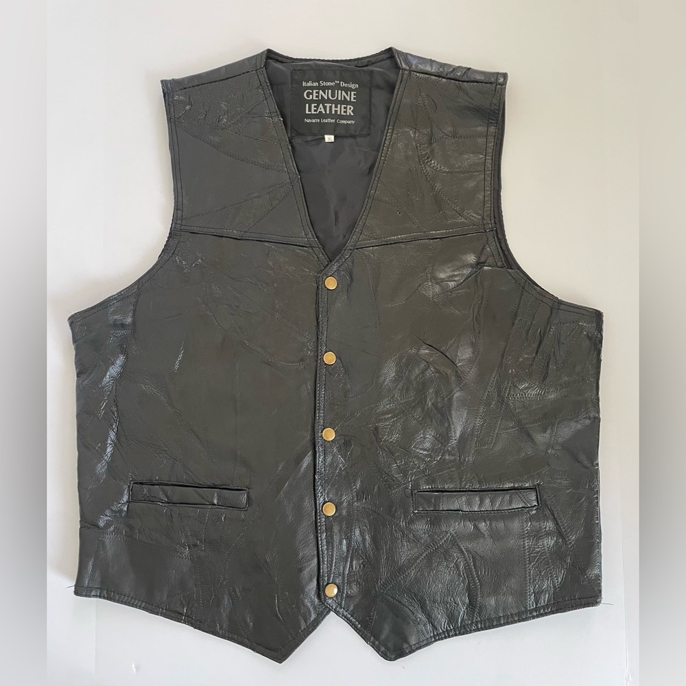 Navarre Leather Company Men's Black Leather  Motorcycle Biker Vest size XL